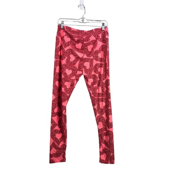 LuLaRoe Women's Pink Red Hearts Tall & Curvy Tights - Picture 2 of 5